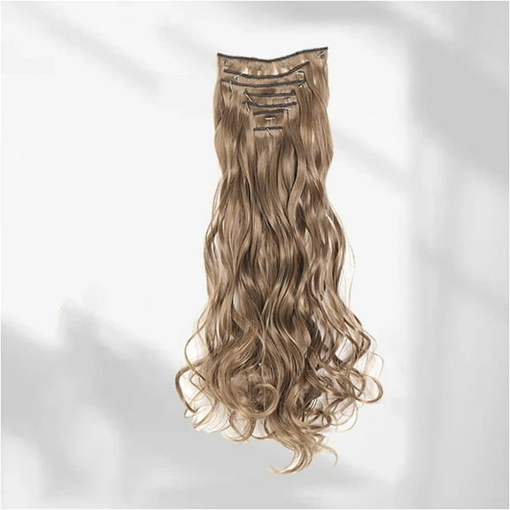 20 Inch Clip In Hair Extensions 7 Pcs Thick Hairpieces Long Wavy Clip In Hair Piece Synthetic Full Head Dark Blonde Hair Extension For Women