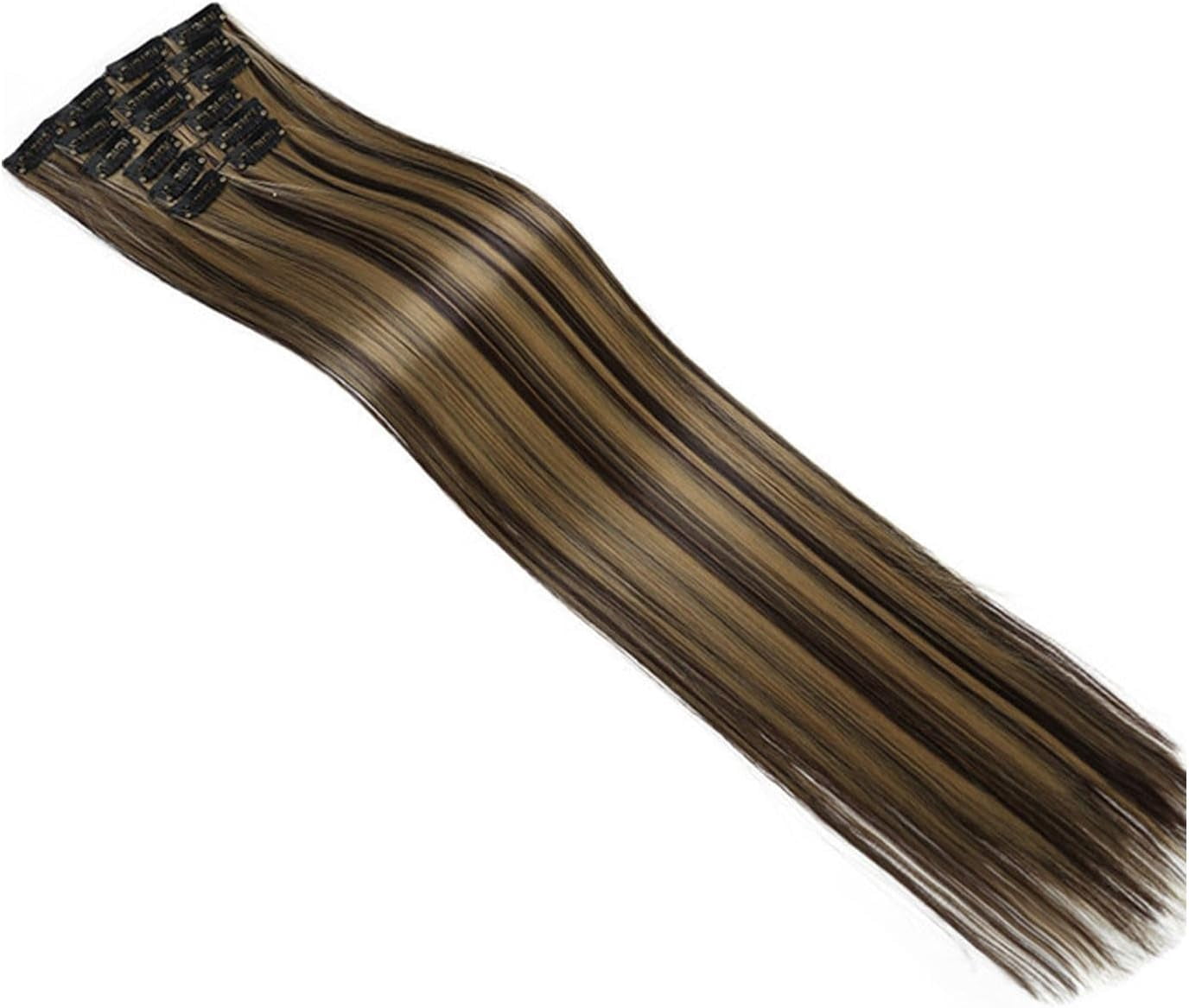 Aorsher 24 Inch Clip in Hair Extensions 6pcs Long Straight Synthetic Remy Hair Extensions Black Brown Mix Blonde Natural Looking Hair Piece for Daily Use