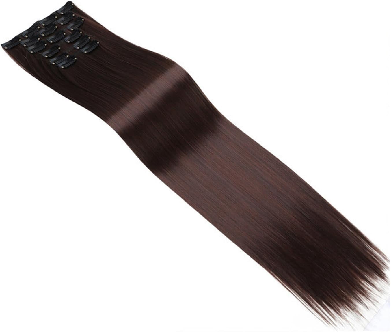 Aorsher 24 Inch Clip in Hair Extensions 6pcs Long Straight Synthetic Remy Hair Extensions Reddish Brown Natural Looking Hair Piece for Daily Use