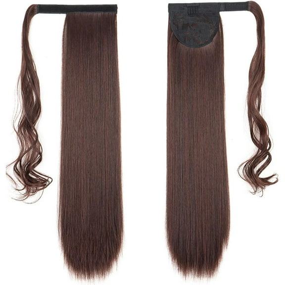 Aorsher 24 Inch Dark Auburn Ponytail Extension Long Straight Wrap Around Ponytail Hair Extensions Synthetic Pony Tails Hairpieces for Women