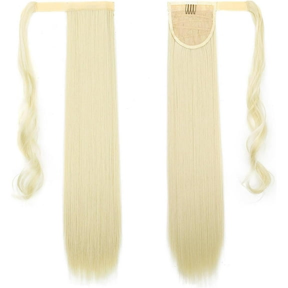 Aorsher 24 Inch Ponytail Extension Long Straight Wrap Around Ponytail Hair Extensions Synthetic Bleach Blonde Pony Tails Hairpieces for Women