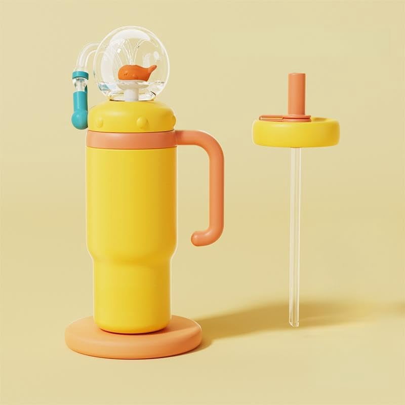 Aorsher 24oz Whale Straw Tumbler with Handle, Stainless Steel Cute Whale Cup, Spill-Proof Double Wall Insulated, Dishwasher Safe, BPA-Free, Great Gift for Kids, Teens and Adults, Yellow