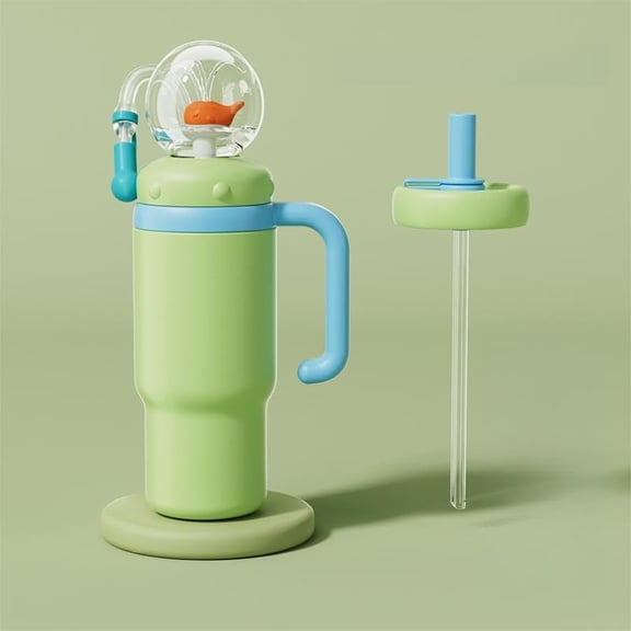 Aorsher 24oz Whale Straw Tumbler with Handle, Stainless Steel Cute Whale Cup, Spill-Proof Double Wall Insulated, Dishwasher Safe, BPA-Free, Great Gift for Kids, Teens and Adults, Green