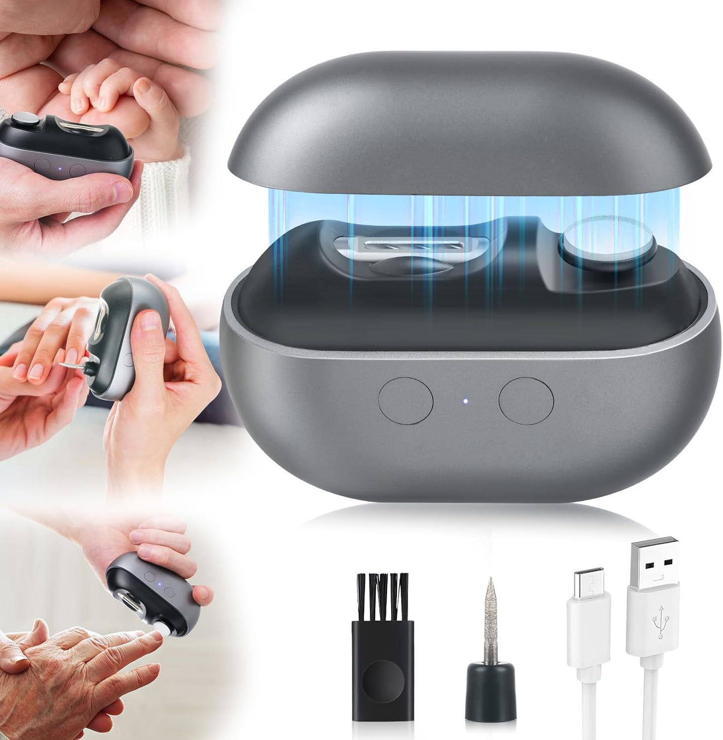 Aorsher 3 in 1 Electric Nail Clipper, 2 Speeds Automatic Nail Clipper with Clip Storage and LED Light, USB Rechargeable Electric Nail Clipper for Kids, Seniors and Adults
