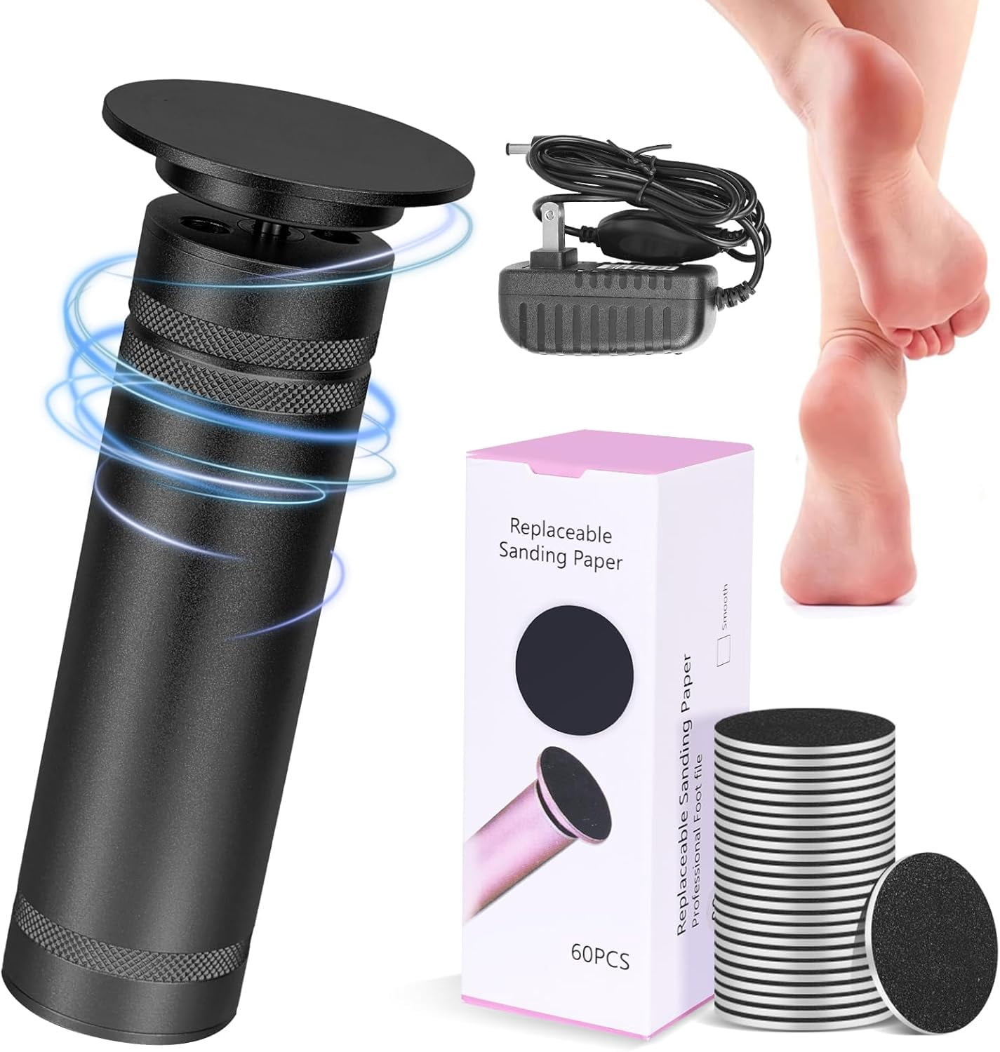Aorsher 36W Professional Electric Foot Callus Remover with 60 Sandpaper Pads, Foot Grinder Machine with 1200RPM for Home Pedicure Care, Black