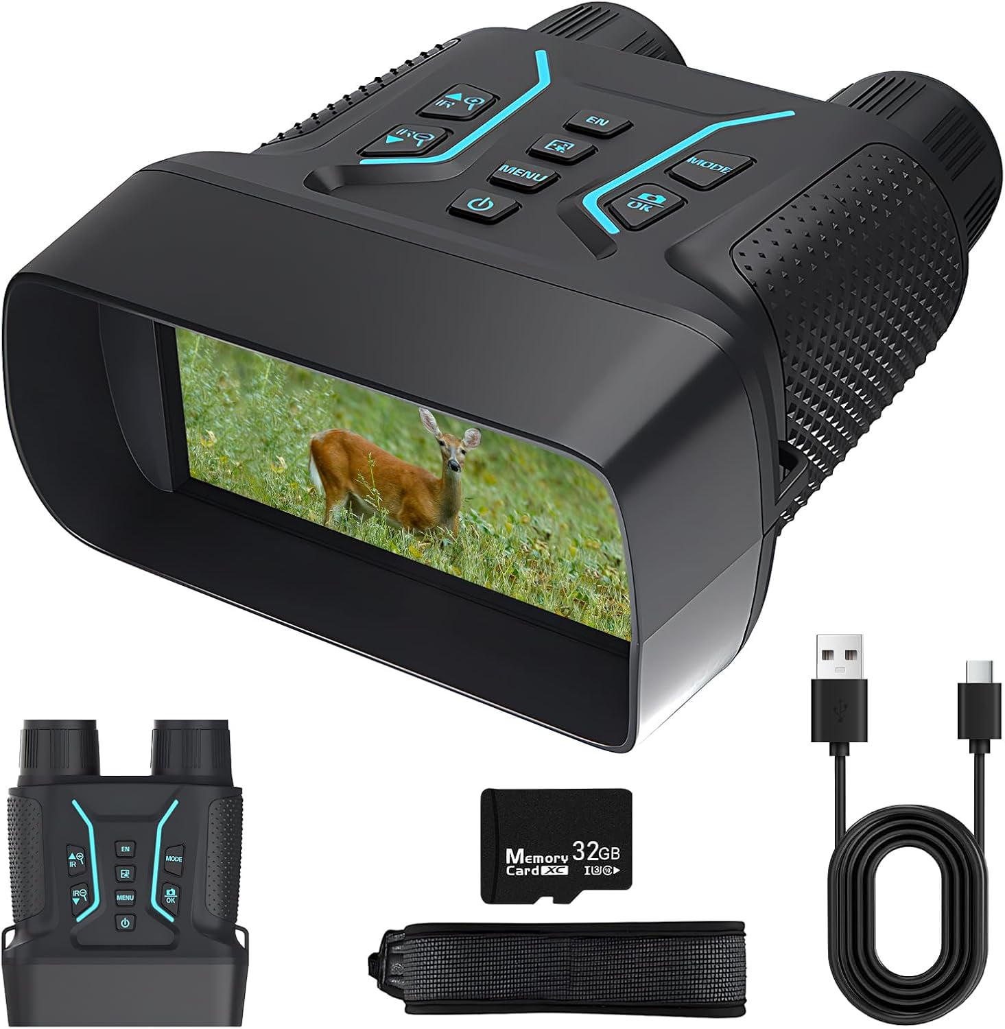 Aorsher 8X Digital Zoom Night Vision Goggles with 32GB TF Card, Night Vision Binoculars for Camping, Bird Watching, Hunting, 4K UHD Video & 36MP Image, 1312 FT Full Dark for Camping