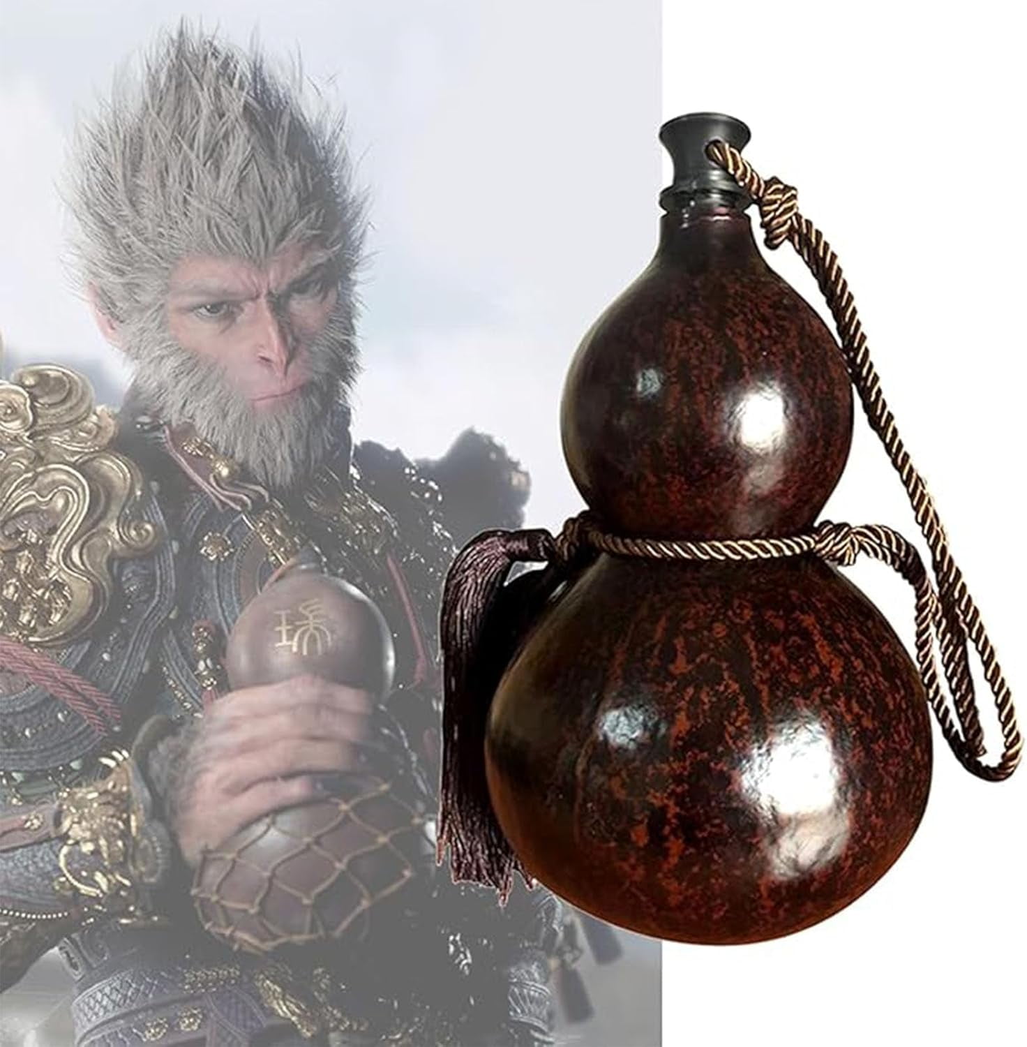 Aorsher Black Myth Wukong Gourd Water Bottle 28oz, Traditional Gourd Water Bottle with Tassel Rope and Brush, Tritan BPA-Free Leakproof Reusable Bottle for Travel, Gym, Collectors
