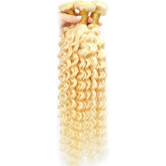 Aorsher Blonde Weft Hair Extensions, Body Wave Virgin Human Hair Bundles, 20inch Single Hair Bundles Full Thick Long Curly Weave Hairpiece Bundle for Women