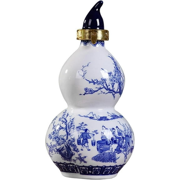 Aorsher Blue & White Porcelain Gourd Wine Bottle, 500ml Traditional Chinese Ceramic Gourd Flask for Water/Liquor, Portable Vintage Design for Outdoor, Restaurants, Home Use, 30cm Handcrafted Gift
