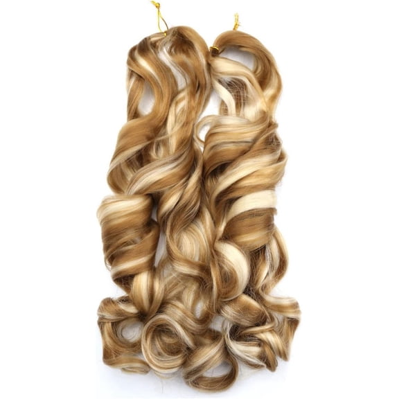 Aorsher Bouncy Braiding Hair 22inch Loose Wavy Spanish Curly Braids Hair 8 Packs French Curly Crochet Hair Curly Synthetic Ash Blonde Mix Bleached Crochet Braiding Hair