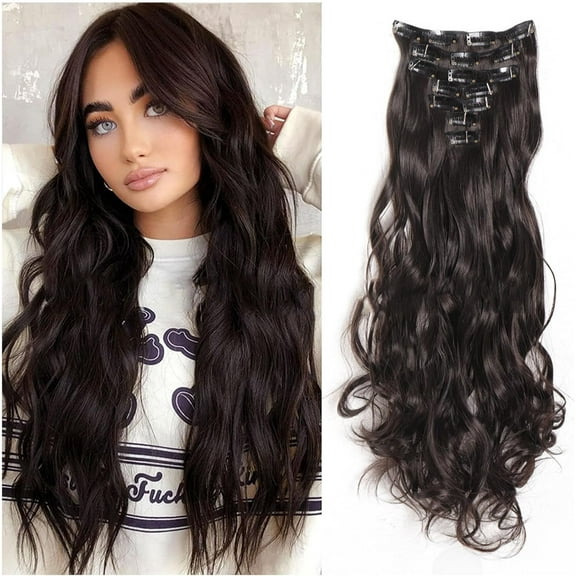 Aorsher Clip in Hair Extension, 7PCS Synthetic Dark Brown Hair Extension Clip in Thick Stright Layered Hair Extensions 20 Inch Invisible Double Weft Hair Extensions for Women