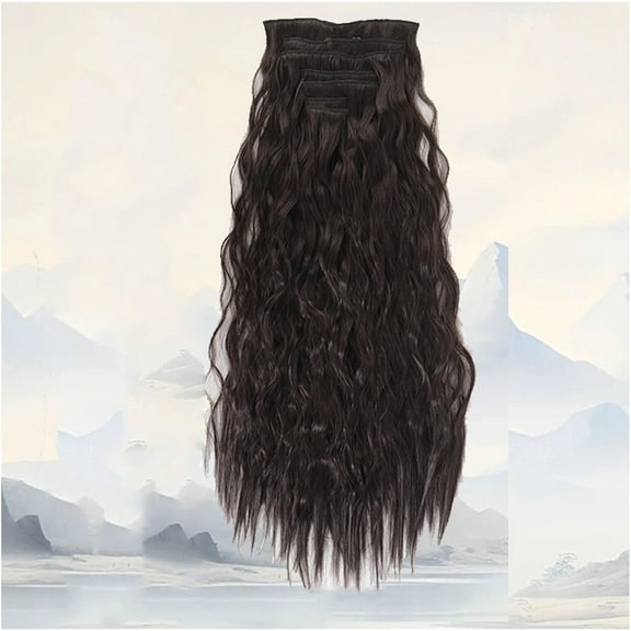 Aorsher Clip In Hair Extensions 20 Inch 7 Pcs Soft Thick Hairpieces Long Wavy Clip In Hair Piece Synthetic Natural Looking Black Brown Hair Extension For Women