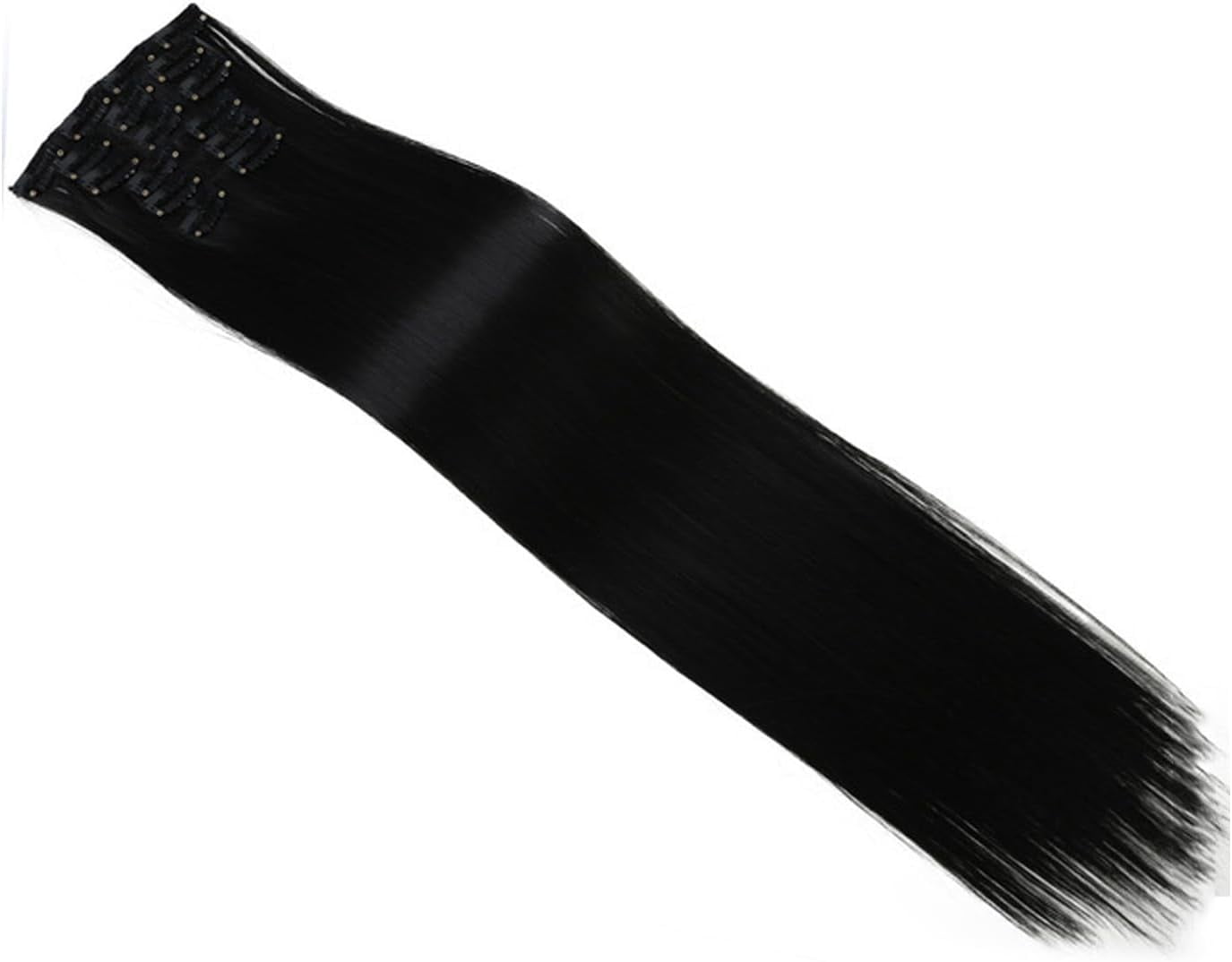 Aorsher Clip in Hair Extensions 24 Inch 6pcs Black Synthetic Remy Hair Extensions Straight Full Head Natural Looking Clip in Hair Extensions for Women