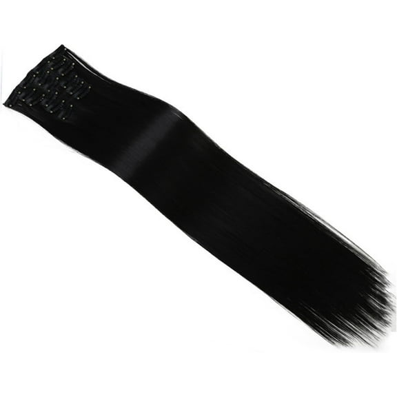 Aorsher Clip in Hair Extensions 24 Inch 6pcs Black Synthetic Remy Hair Extensions Straight Full Head Natural Looking Clip in Hair Extensions for Women