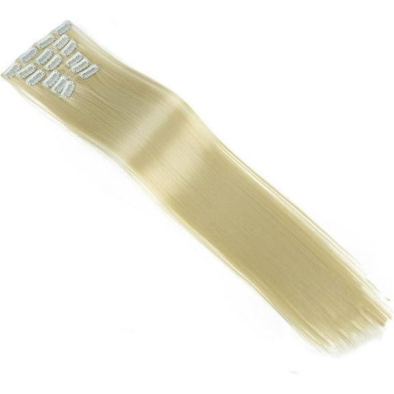 Aorsher Clip in Hair Extensions 24 Inch 6pcs Bleach Blonde Synthetic Remy Hair Extensions Straight Full Head Natural Looking Clip in Hair Extensions for Women