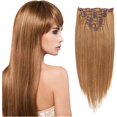 thumbnail image 1 of Aorsher Clip in Hair Extensions Human Hair, 7Pcs Golden Brown Double Weft Silky Straight, Remy Human Hair, Thick Clip in Real Hair Extensions for Women, 24Inch, 1 of 6