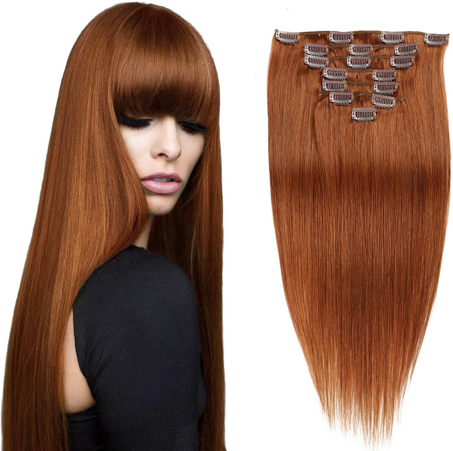Aorsher Clip in Hair Extensions Natural Straight Human Hair Clip in ...