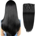 thumbnail image 1 of Aorsher Clip in Hair Extensions Real Human Hair Black Straight Brazilian Remy Human Hair Extensions 7pcs Clip on Hair Extensions Double Weft 20Inch 70g, 1 of 10