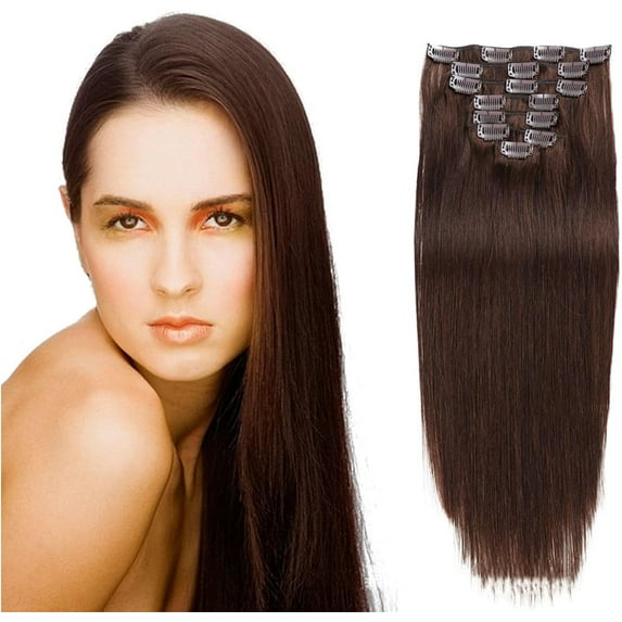 Aorsher Clip in Hair Extensions Real Human Hair Clip in Remy Human Hair Extensions Invisible Natural Straight Seamless Clip in Hair Extensions 7pcs 16inch 70g Dark Brown