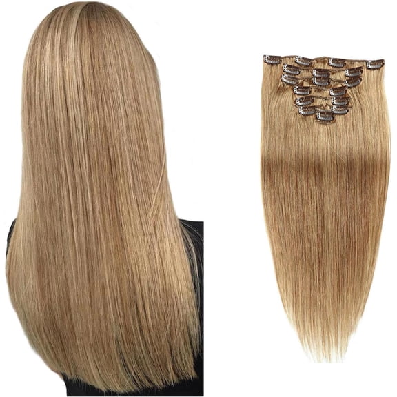 Aorsher Clip in Hair Extensions Real Human Hair Straight Brazilian Remy Human Hair Extensions 7pcs Clip on Hair Extensions Double Weft 22Inch 100g Light Brown