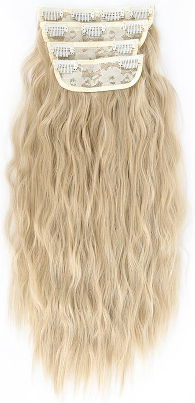 Aorsher Clip in Hair Extensions Thick Long Wavy Hair Extensions Upgrade Soft Lace Weft Layered Hair Extensions 20Inch 4PCS Ash Blonde Full Head Hairpiece