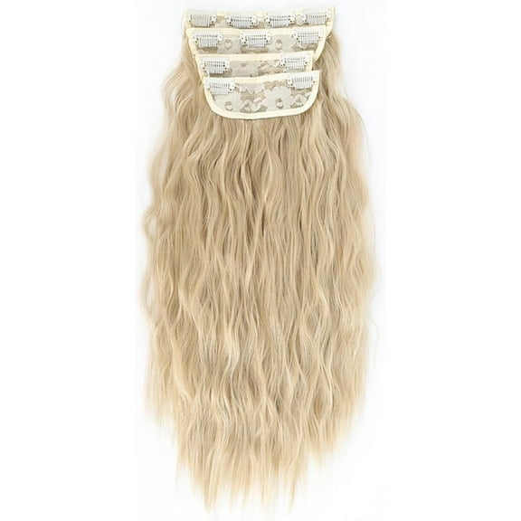 Aorsher Clip in Hair Extensions Thick Long Wavy Hair Extensions Upgrade Soft Lace Weft Layered Hair Extensions 20Inch 4PCS Ash Blonde Full Head Hairpiece