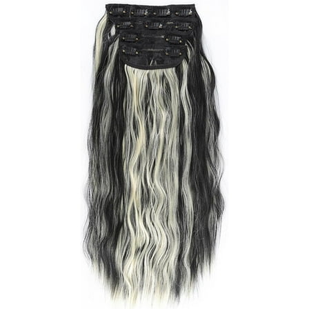 Aorsher Clip in Hair Extensions Thick Long Wavy Hair Extensions Upgrade Soft Lace Weft Layered Hair Extensions 20Inch 4PCS Black Mix Bleached Full Head Hairpiece