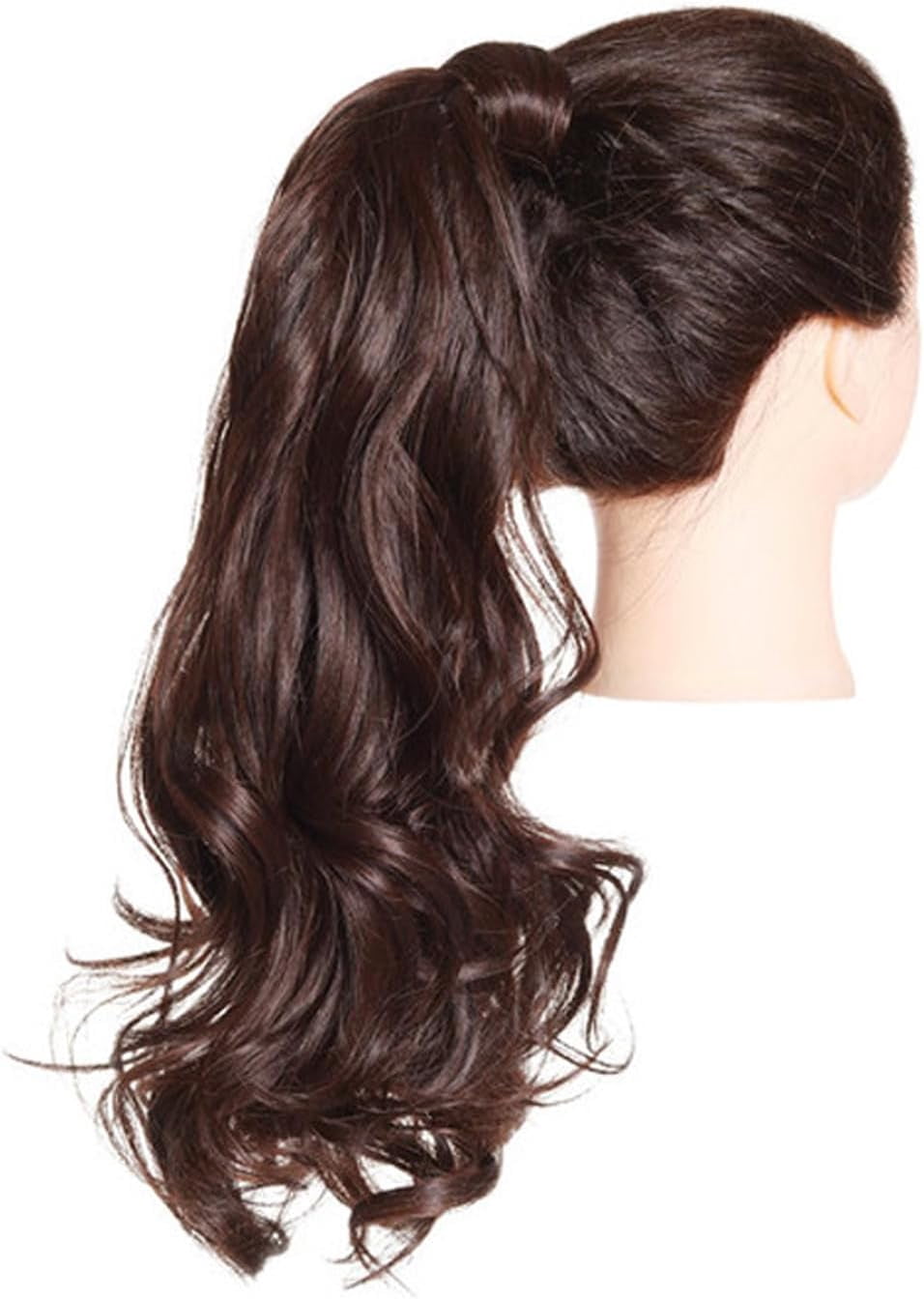 Aorsher Clip in Ponytail Extension, 24 Inch Dark Auburn Long Curly Wavy Ponytail Natural Wavy Synthetic Hairpiece Pony Tails Hair Extension for Women Daily Use