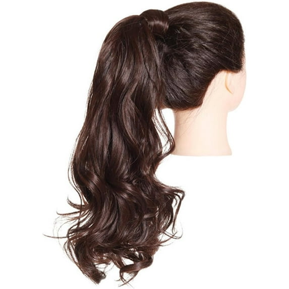 Aorsher Clip in Ponytail Extension, 24 Inch Dark Auburn Long Curly Wavy Ponytail Natural Wavy Synthetic Hairpiece Pony Tails Hair Extension for Women Daily Use