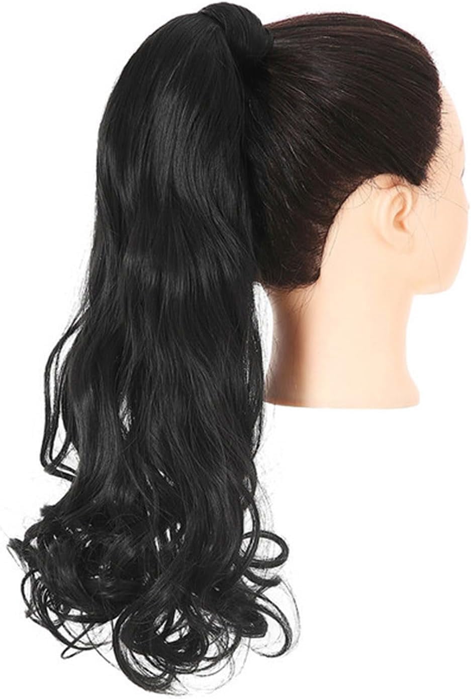 Aorsher Clip in Ponytail Extension, 24 Inch Long Curly Wavy Black Ponytail Natural Wavy Synthetic Hairpiece Pony Tails Hair Extension for Women Daily Use