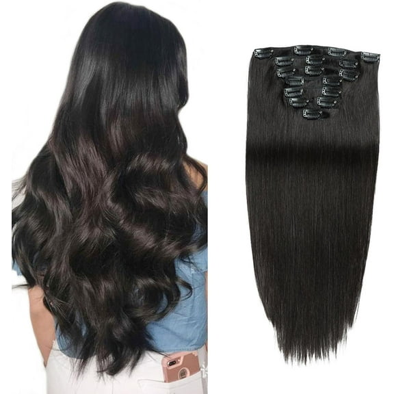 Aorsher Clip in Hair Extensions Remy Human Hair for Women Silky Straight Human Hair Clip in Extensions 70grams 7pieces 14inch Jet Black
