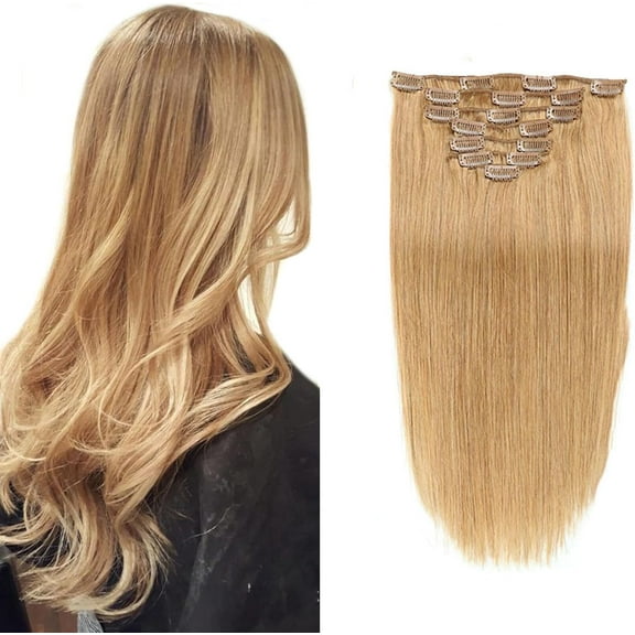 Aorsher Clip in Hair Extensions Remy Human Hair for Women Silky Straight Human Hair Clip in Extensions 70grams 7pieces 18inch Blonde A