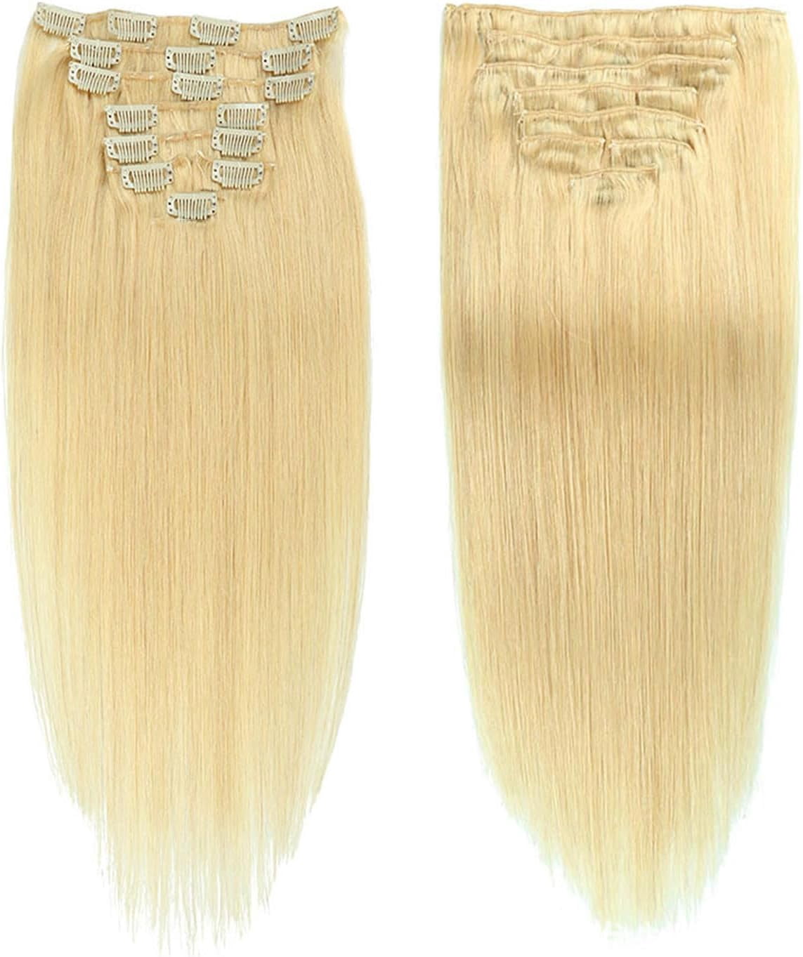 Aorsher Clip in Hair Extensions Remy Human Hair for Women Silky Straight Human Hair Clip in Extensions 70grams 7pieces 18inch Blonde