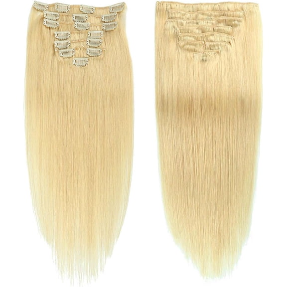 Aorsher Clip in Hair Extensions Remy Human Hair for Women Silky Straight Human Hair Clip in Extensions 70grams 7pieces 18inch Blonde