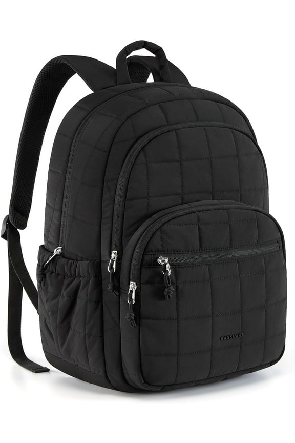 College Laptop Backpack, Travel Laptop Backpack for Women, Quilted Casual Daypack, Water-Resistant Bookbag for 15.6 Inch Laptop, Black