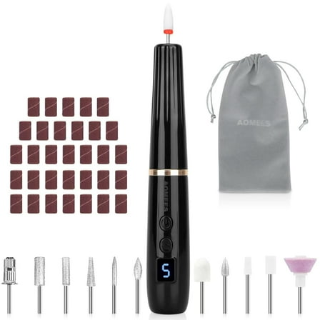 Aorsher Cordless Electric Nail Drill with 360° Ring Light, Portable Nail File Kit for Acrylic, Gel Nails, Portable Home Manicure Kit for Manicure and Pedicure