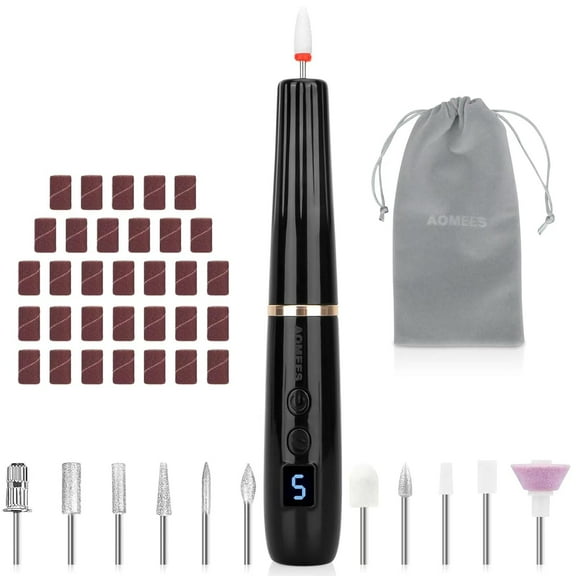 Aorsher Cordless Electric Nail Drill with 360° Ring Light, Portable Nail File Kit for Acrylic, Gel Nails, Portable Home Manicure Kit for Manicure and Pedicure