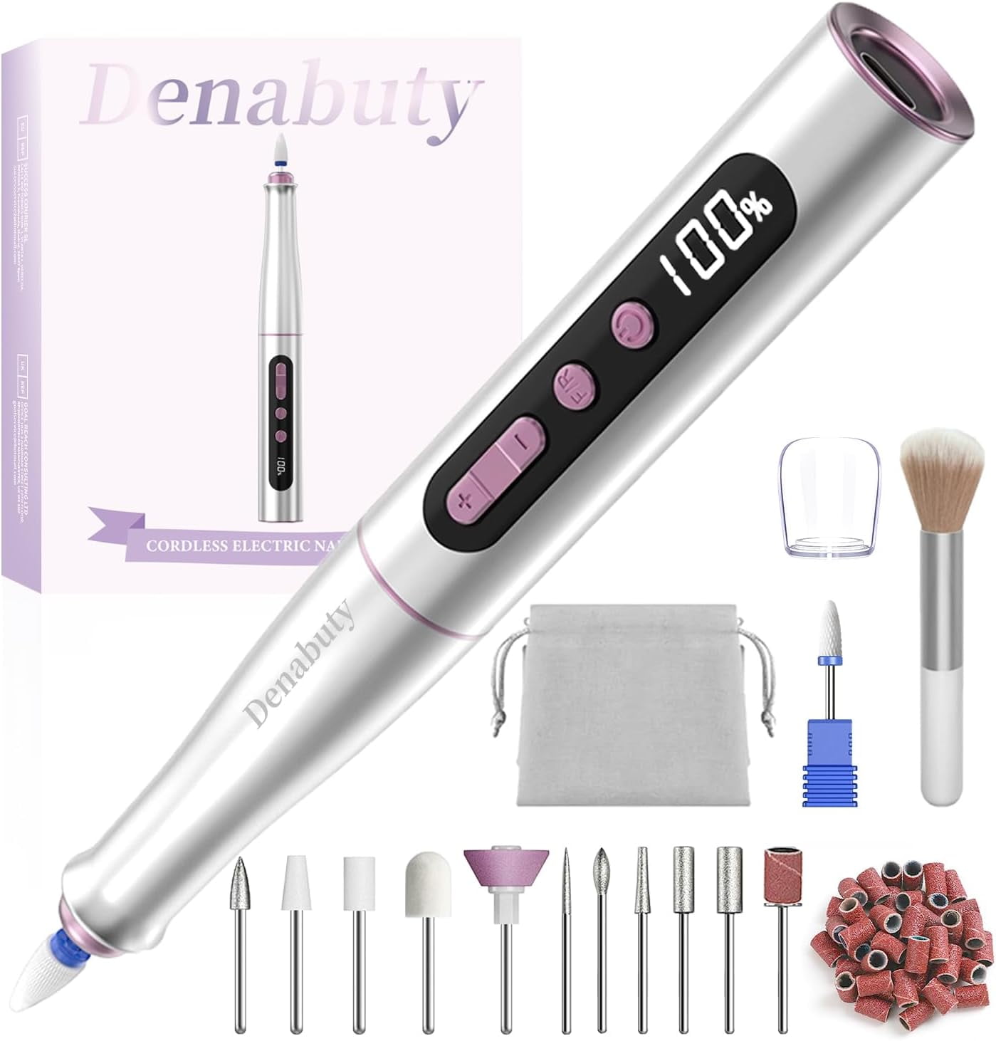 Aorsher Cordless Electric Nail Drill Machine, 13 in 1 Nail File Kit 35000RPM Professional Portable Rechargeable E File for Acrylic Polish Gel Removal Manicure Pedicure Set with 5 Speeds
