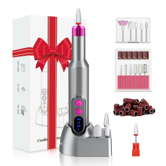 Aorsher Cordless Electric Nail Drill Professional E-File Nail Drill Kit for Acrylic, Gel Nails, Manicure Pedicure Polishing Shape Tools Design for Home Salon Use Gray