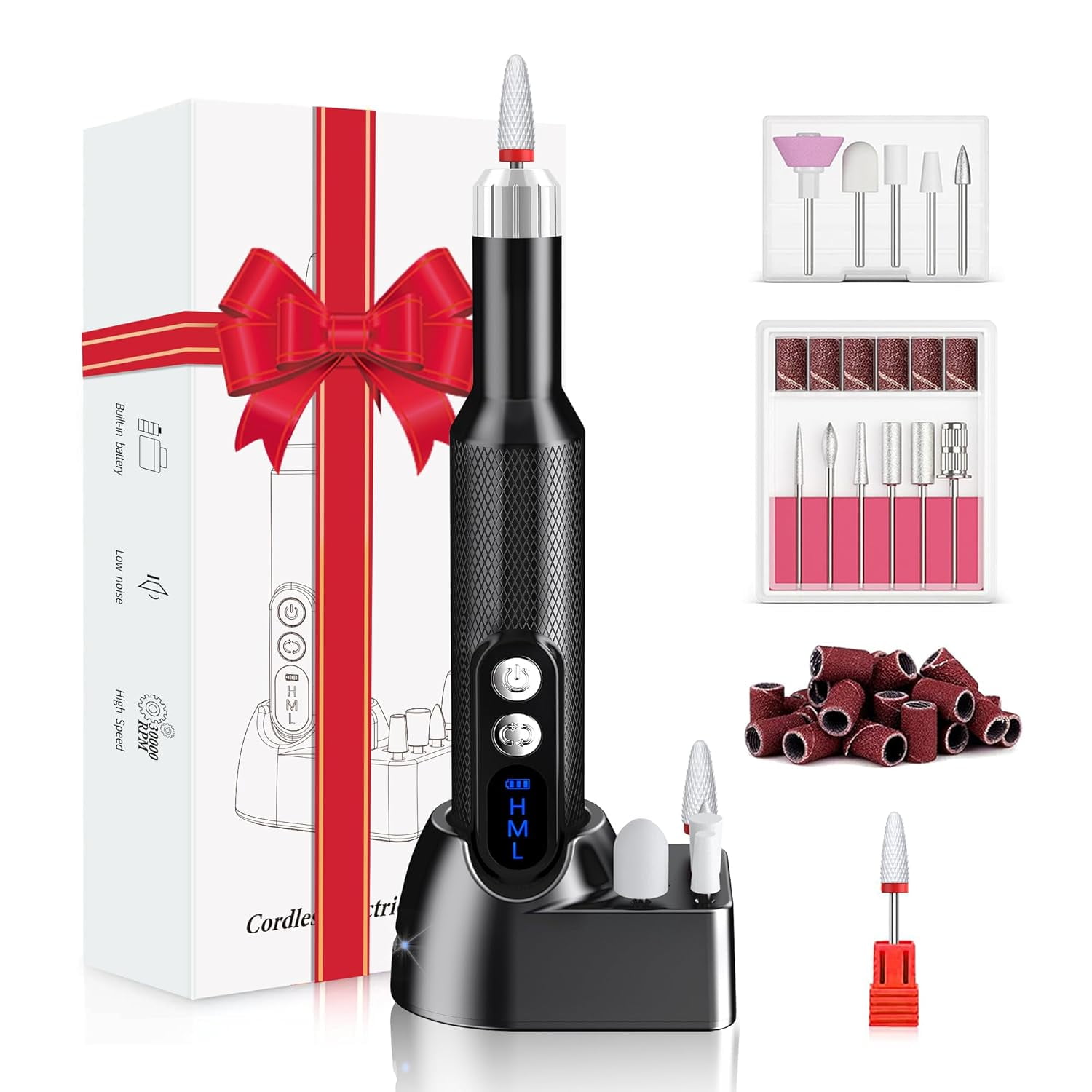 Aorsher Cordless Electric Nail Drill Professional E-File Nail Drill Kit for Acrylic, Gel Nails, Manicure Pedicure Polishing Shape Tools Design for Home Salon Use Gray