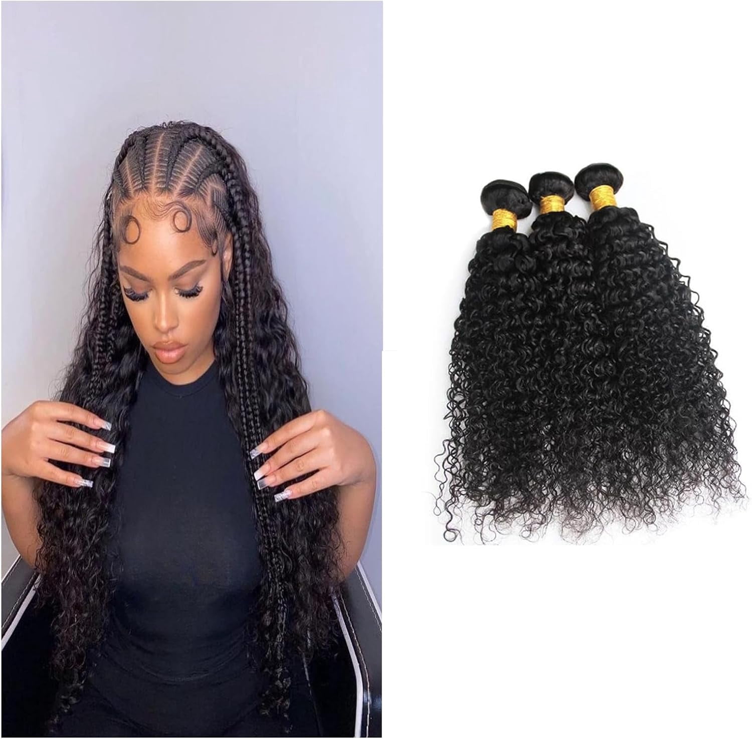 Aorsher Deep Wave Bundles Human Hair 14 Inch Wet and Wavy Bundles 100% Unprocessed Virgin Curly Weave Bundles Human Hair 1 Bundles Black