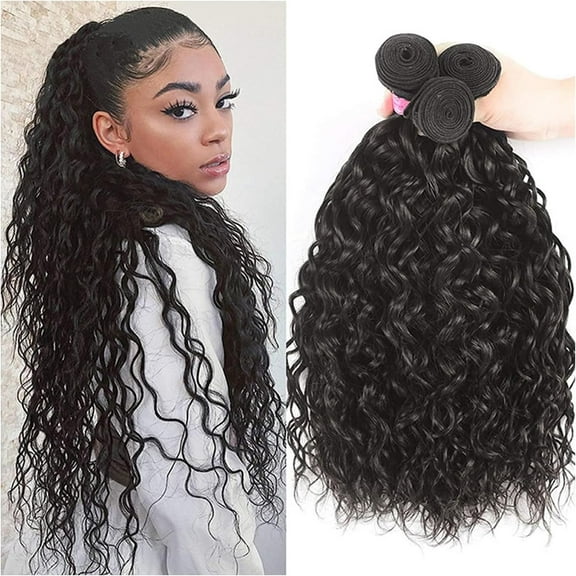 Aorsher Deep Wave Human Hair Bundles Brazilian Virgin Human Hair 100% Unprocessed Water Wave Bundles Double Weft 1 Bundles 24Inch Black Deep Curly Weave Natural Hair
