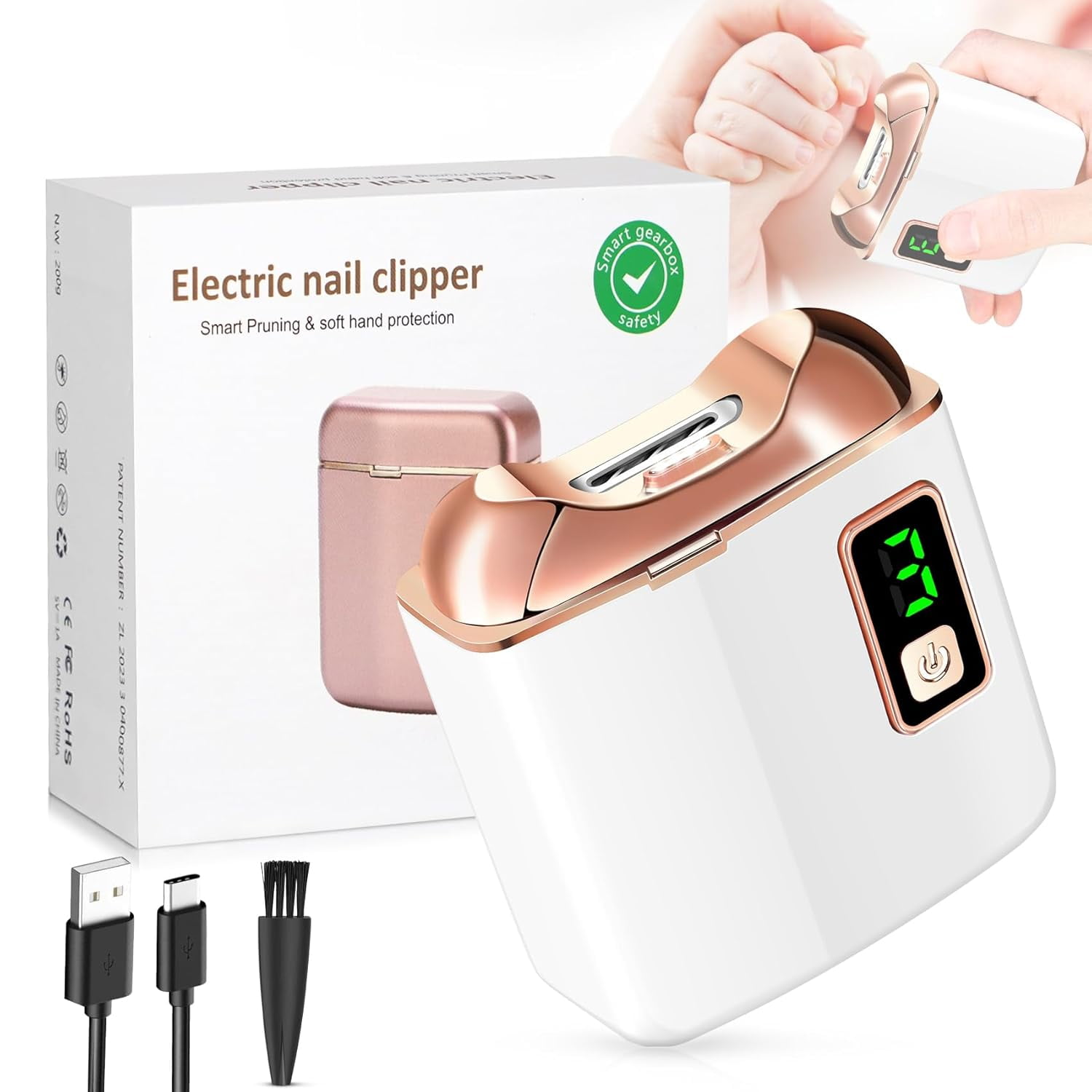 Aorsher Electric Nail Clipper with LED Light, USB Rechargeable Nail Trimmer, 3-Speed Fingernail Manicure for Seniors and Adults