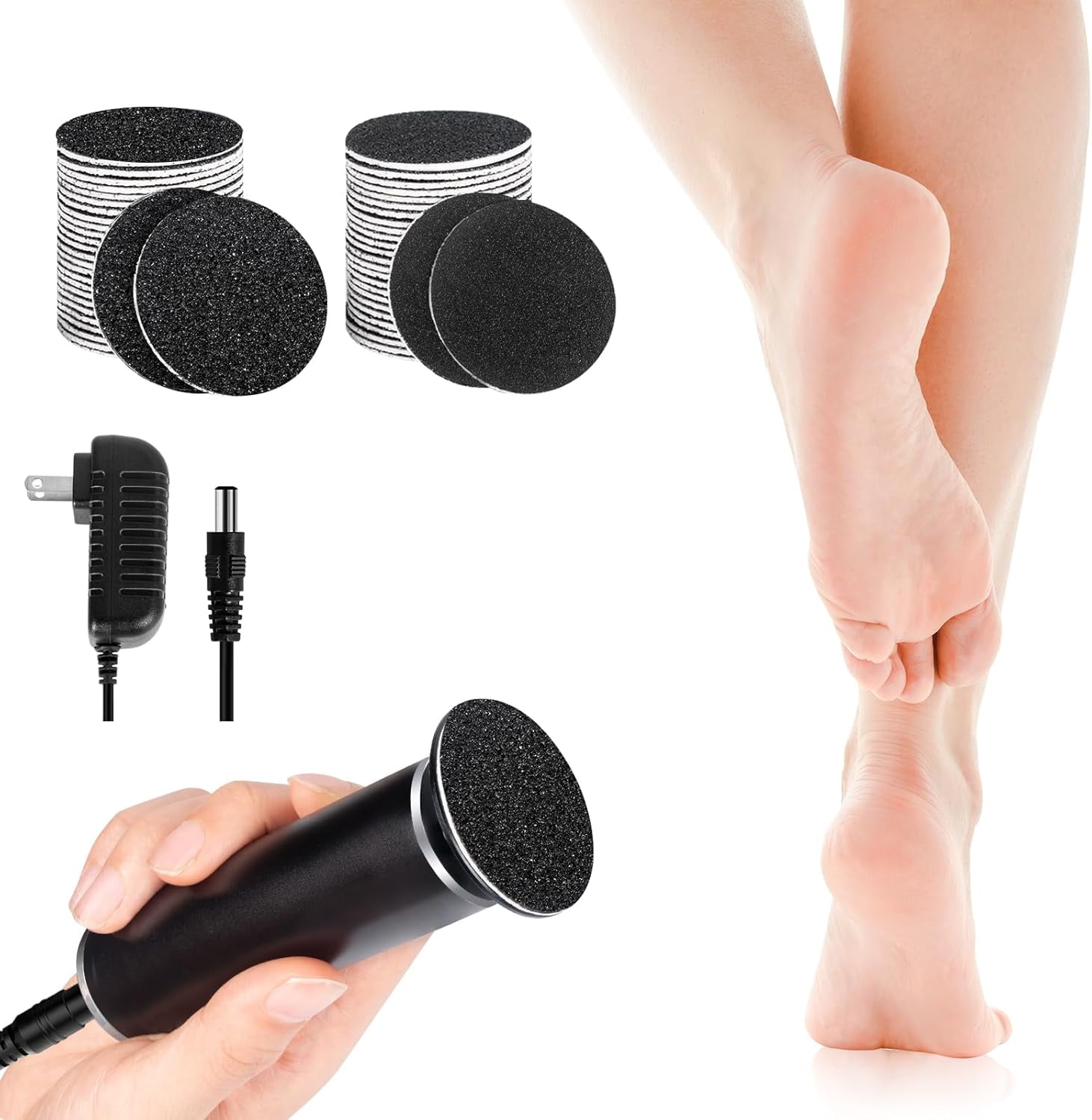 Aorsher Electronic Foot File Grinder with 60pcs Replacement Sandpaper Discs, Adjustable Speed Electric Callus Remover Professional Pedicure Tool for Men Women Dead Cracked Hard Skin Calluses