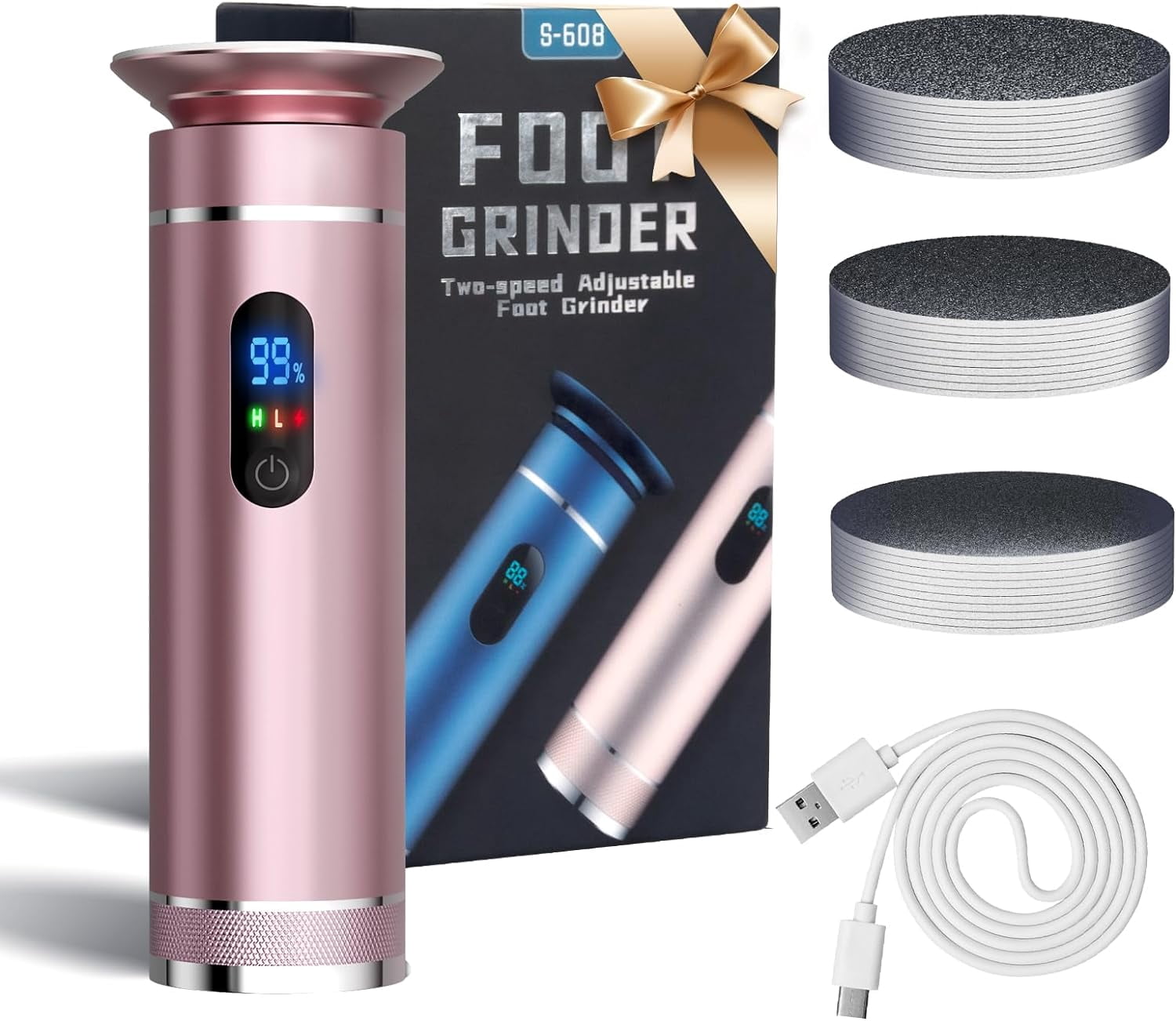Aorsher Electronic Foot File Grinder with 60pcs Replacement Sandpaper Discs, Adjustable Speed Electric Callus Remover Professional Pedicure Tool for Men Women Dead Cracked Hard Skin Calluses