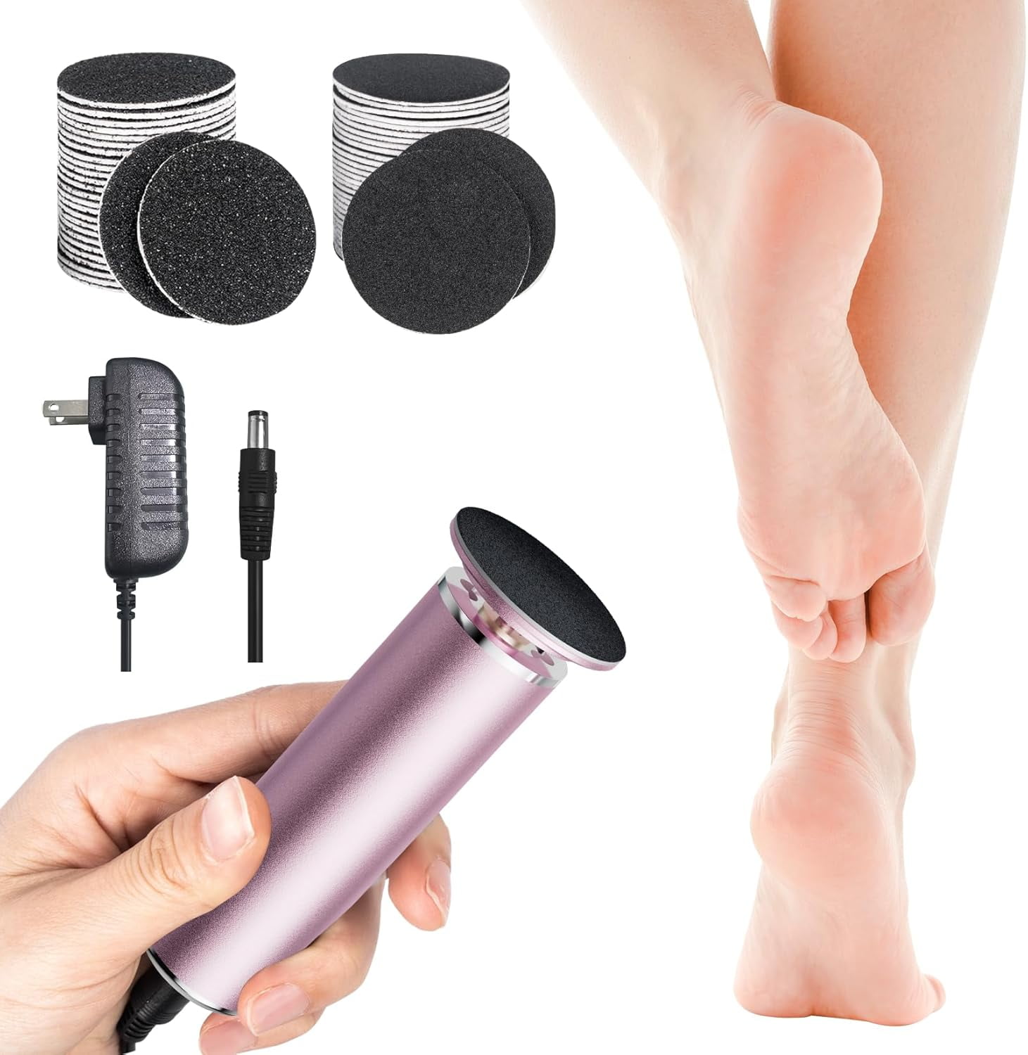 Aorsher Electronic Foot File Grinder with 60pcs Replacement Sandpaper Discs, Adjustable Speed Electric Callus Remover Professional Pedicure Tool for Men Women Dead Cracked Hard Skin Calluses