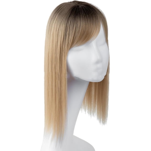 Aorsher Hair Toppers with Bangs for Thin Hair, 16 inch Hair Topper Wiglets Synthetic Hair Pieces with Thinning Hair Browm With Blonde for Women