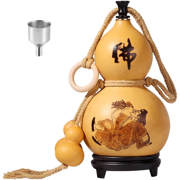 Aorsher Handmade Chinese Calabash Water Bottle 500ml, Natural Dried Gourd with Pyrography Designs, Unique Cultural Gift for Tea Lovers, Hikers & Zen Home Decor