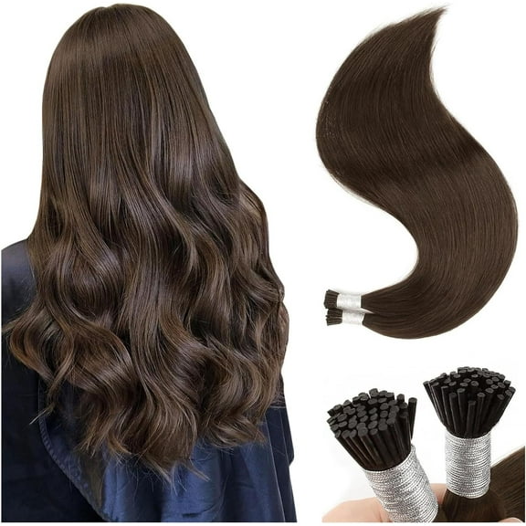 Aorsher I Tip Hair Extensions Human Hair 100Grams 100 Strands/Package Pre Bonded I Tip Hair Extensions 16Inch Medium Brown Remy Straight Stick Tip Real Human Hair Extensions