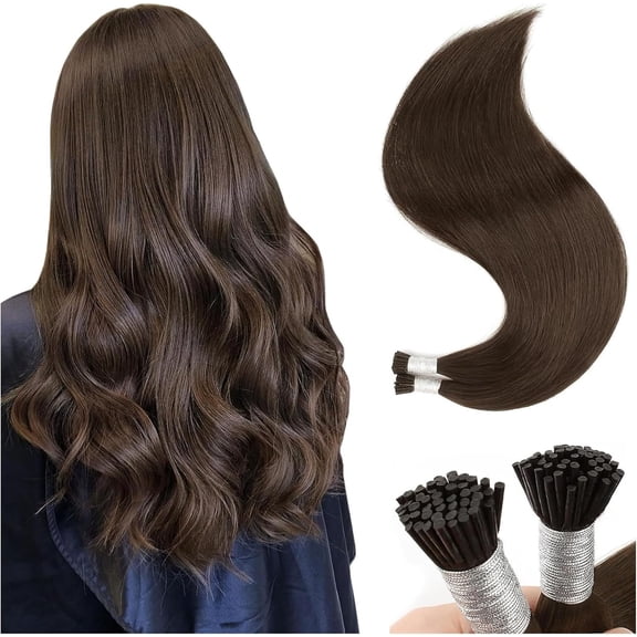 Aorsher I Tip Hair Extensions Human Hair 100Grams 100 Strands/Package Pre Bonded I Tip Hair Extensions 20Inch Medium Brown Remy Straight Stick Tip Real Human Hair Extensions
